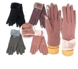 48 Bulk Womens Winter Glove Lined Touch Screen Assorted Faux Fur