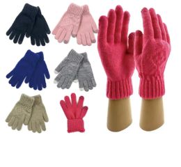 24 Bulk Womens Winter Classic Cable Warm Plush Knit Gloves Touch Gove
