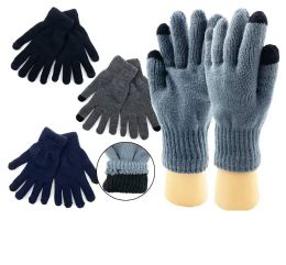 48 Bulk Mens Lined Knitted Touch Glove Assorted