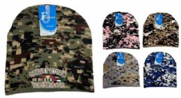 48 Bulk Desert Storm Veteran Camo Winter Beanie 