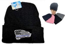 24 Bulk Assorted Color Winter Beanie Black The Blue Usa Flag