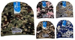 24 Bulk Camo Color Winter Beanie Black The Blue Usa Flag