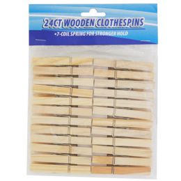 36 Bulk Clothespins Wooden 24ct 7-Coil Spring 2.785in L Cleaning Pbh