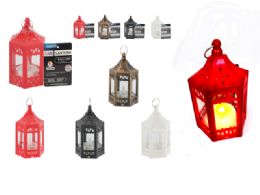 48 Bulk Led Lantern With Tealight Inside Red, Black, Brown, White