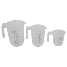 24 Bulk Home Basics Precise Pour 3 Piece Plastic Measuring Cup Set With Short Easy Grip Handles, Clear