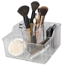 12 Bulk Home Basics 4 Divided Compartment Extra Large Capacity Makeup Cosmetic Holder Storage Organizer, Clear