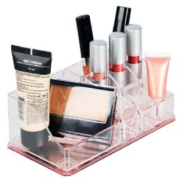 12 Bulk Home Basics Large Plastic Cosmetic Organizer With Rose Bottom