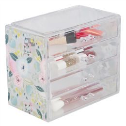 6 Bulk Home Basics Floral 4 Drawer Plastic Cosmetic Organizer, Clear