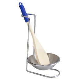 24 Bulk Home Basics Stainless Steel Spoon Rest With Wood Spoon