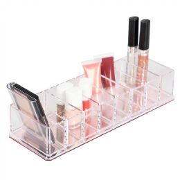 12 Bulk Home Basics 8 Compartment Plastic Cosmetic Organizer With Rose Bottom