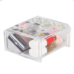 12 Bulk Home Basics Floral Plastic Cosmetic Box, Clear