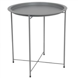 6 Bulk Home Basics Foldable Round MultI-Purpose Side Accent Metal Table, Matte Grey