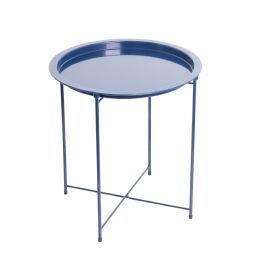 6 Bulk Home Basics Round Metal Tray Top Side Table, Navy