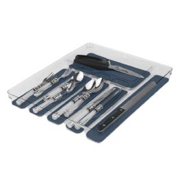 12 Bulk Michael Graves Design Large 6  Compartment Rubber Lined Plastic Cutlery Tray, Indigo