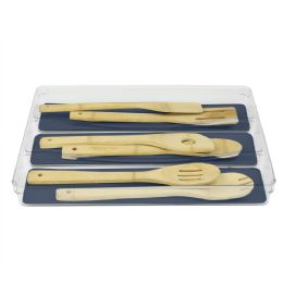 12 Bulk Michael Graves Design X-Large 3 Compartment Rubber Lined Plastic Cutlery Tray, Indigo