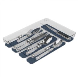 12 Bulk Michael Graves Design Medium 5 Compartment Rubber Lined Plastic Cutlery Tray, Indigo