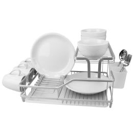4 Bulk Michael Graves Elevated 2 Tier Dish Rack With Dual Compartment Utensil Holder, Grey