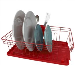 6 Bulk Home Basics 3 Piece Dish Rack, Red