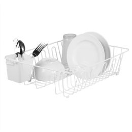 12 Bulk Home Basics Large Vinyl Coated Wire Dish Rack With Utensil Holder, White
