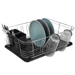 6 Bulk Home Basics 3 Piece Chrome Dish Rack Set, Black