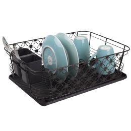 6 Bulk Home Basics 3 Piece Decorative Wire Steel Dish Rack, Bronze