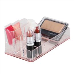 12 Bulk Home Basics Deluxe Plastic Cosmetic Organizer With Rose Bottom