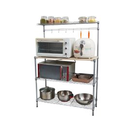 Bulk Home Basics 4 Tier Microwave Stand With Wood Tabletop, Chrome