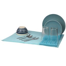 12 Bulk Home Basics Low Profile Plastic Dish Drying Rack With Buttoned Micro Fiber Drying Mat, Turquoise