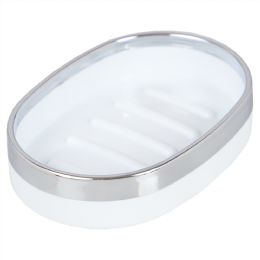 12 Bulk Home Basics Skylar Oval Ridged Abs Plastic Soap Dish, White