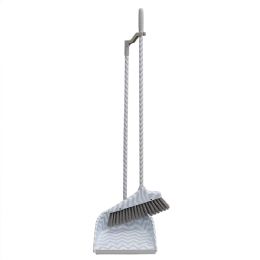 12 Bulk Home Basics Chevron Upright Angled Broom And Plastic Dust Pan Set With Comfort Grip Handle, Grey