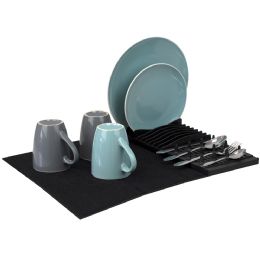 12 Bulk Home Basics Low Profile Plastic Dish Drying Rack With Buttoned Micro Fiber Drying Mat, Black