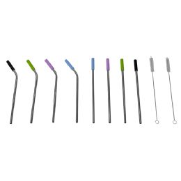24 Bulk Home Basics Soft Silicone Tip Stainless Steel Straw Set, MultI-Color, (pack Of 10)