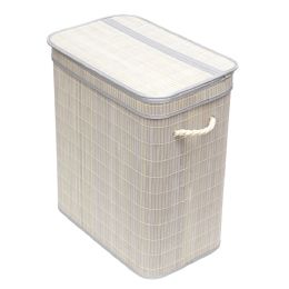 6 Bulk Home Basics 2 Compartment Folding Rectangle Bamboo Hamper With Liner, Grey