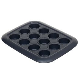 12 Bulk Michael Graves Design NoN-Stick 12 Mini Cup Carbon Steel Muffin Pan, Indigo