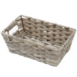 6 Bulk Home Basics Small Faux Rattan Basket With CuT-Out Handles, Grey