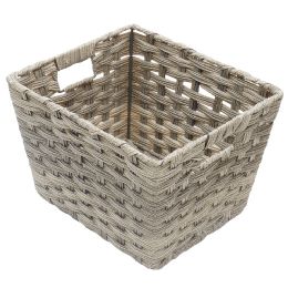6 Bulk Home Basics Medium Faux Rattan Basket With CuT-Out Handles, Grey