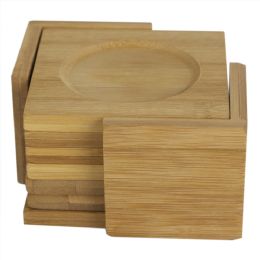 12 Bulk Home Basics Natural Bamboo Square Coasters With Raised Edge, (set Of 6)