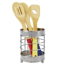 12 Bulk Home Basics Pave Steel Cutlery Holder With Mesh Bottom And NoN-Skid Feet, Chrome
