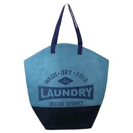 6 Bulk Home Basics Deluxe Service Wash Dry Fold Canvas Laundry Tote, Blue