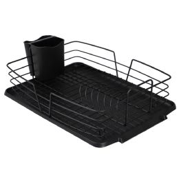 6 Bulk Michael Graves Design Deluxe Dish Rack With Black Finish Wire And Removable Dual Compartment Utensil Holder, Black
