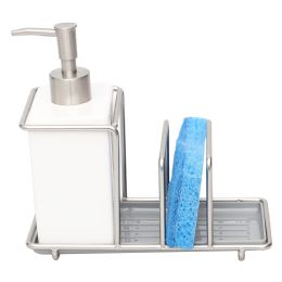 6 Bulk Michael Graves Design Steel Kitchen Sink Caddy Station With 10 Ounce Ceramic Soap Dispenser, Satin Nickel