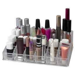 12 Bulk Home Basics 24 Compartment Transparent Plastic Cosmetic Makeup And Nail Polish Storage Organizer Holder, Clear