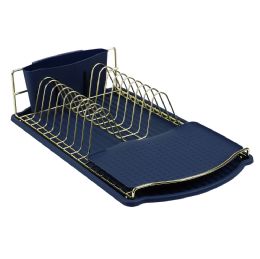 6 Bulk Michael Graves Design Gold Finish Steel Wire Compact Dish Rack With Oversized Utensil Holder, Indigo