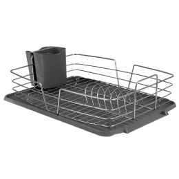 6 Bulk Michael Graves Design Deluxe Dish Rack With Satin Nickel Finish Wire And Removable Dual Compartment Utensil Holder, Grey/silver
