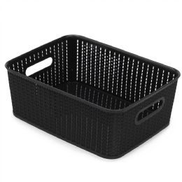 6 Bulk Home Basics 12.5 Liter Plastic Basket With Handles, Black
