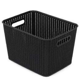 4 Bulk Home Basics 20 Liter Plastic Basket With Handles, Black