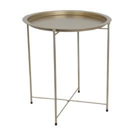 6 Bulk Home Basics Foldable Round MultI-Purpose Side Accent Metal Table, Brushed Gold