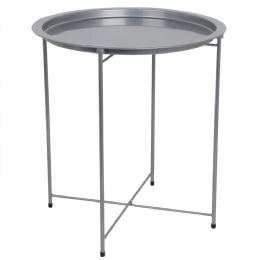 6 Bulk Home Basics Foldable Round MultI-Purpose Side Accent Metal Table, Silver