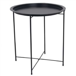 6 Bulk Home Basics Foldable Round MultI-Purpose Side Accent Metal Table, Matte Black