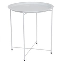 6 Bulk Home Basics Foldable Round MultI-Purpose Side Accent Metal Table, Matte White